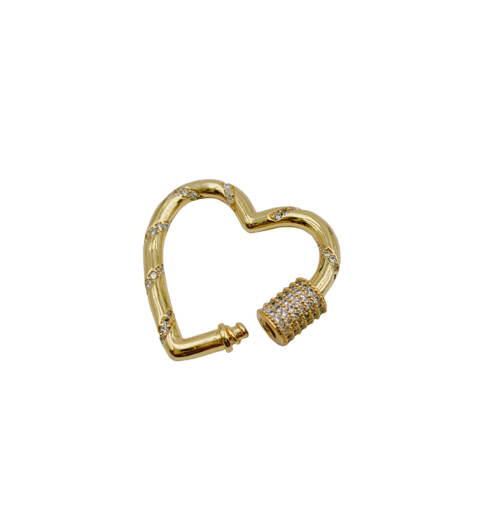 14K Gold Filled Heart Carabiner Clasp, Gold CZ Screw Clasp Micro Pave Heart with Screw On Mechanism, Carabiner Clasp, 30x30mm, CL446