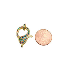 14K Gold Filled Micro Pave Rainbow Lobster Clasp, 25x18mm, CL461B