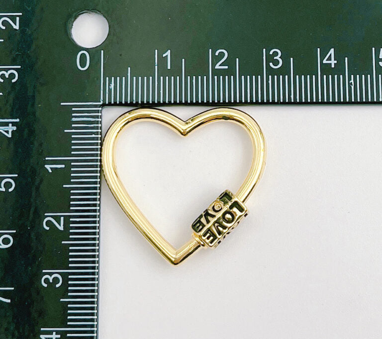 18K Gold Filled Heart Screw Clasp, Screw Clasp Heart with LOVE Word, Interlocking Clasp, Pave Heart Shaped Clasps for Jewelry Making, CL473