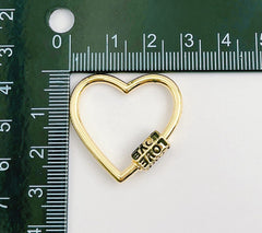 18K Gold Filled Heart Screw Clasp, Screw Clasp Heart with LOVE Word, Interlocking Clasp, Pave Heart Shaped Clasps for Jewelry Making, CL473