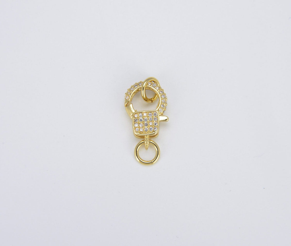 18K Gold Filled Lobster Clasp, CZ Clear Micro Pave Lobster End Clasp, Cubic Clasp Enhancer, DIY, Jewelry Making Supply, 21x10mm, CL487