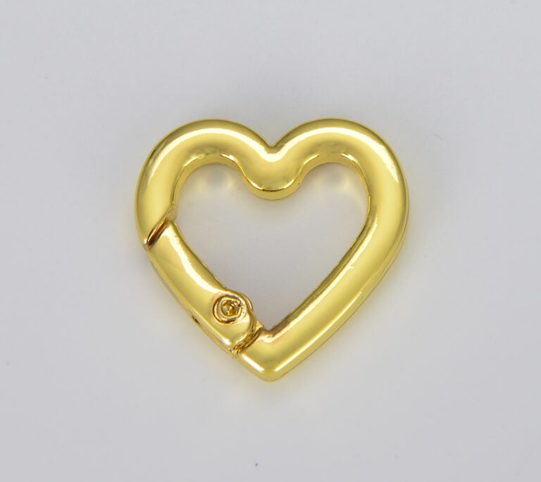 18K Gold Filled Chunky Gold Heart Spring Gate Ring Clasp, Push Gate Ring, Heart Clasp Charm Holder 18K Gold Clasp for Link Chain Connector, 22x21mm, CL498