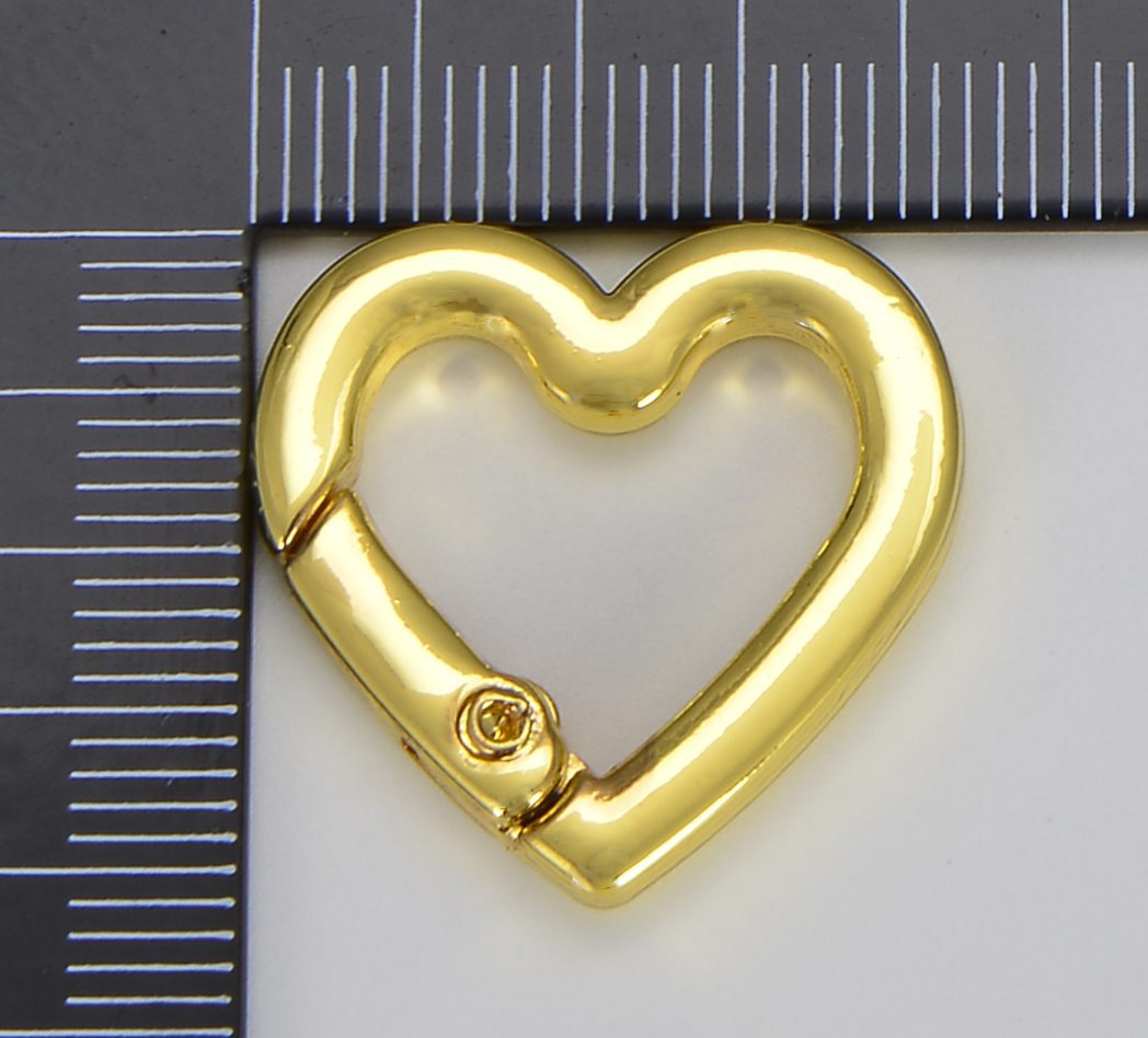 18K Gold Filled Chunky Gold Heart Spring Gate Ring Clasp, Push Gate Ring, Heart Clasp Charm Holder 18K Gold Clasp for Link Chain Connector, 22x21mm, CL498