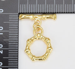 18K Gold Filled Bamboo Toggle Clasp with Jump Ring, OT Clasp for Jewelry Making Supply, Bamboo Design Clasp, 27x21mm, CL507