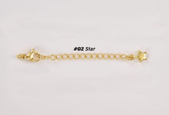 18K Gold Filled Chain Extender for Necklace Bracelet Supply Component Findings, Extension Chain Extenders Lobster Claw Clasps with Heart & Star Charm, CL521