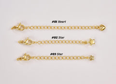 18K Gold Filled Chain Extender for Necklace Bracelet Supply Component Findings, Extension Chain Extenders Lobster Claw Clasps with Heart & Star Charm, CL521