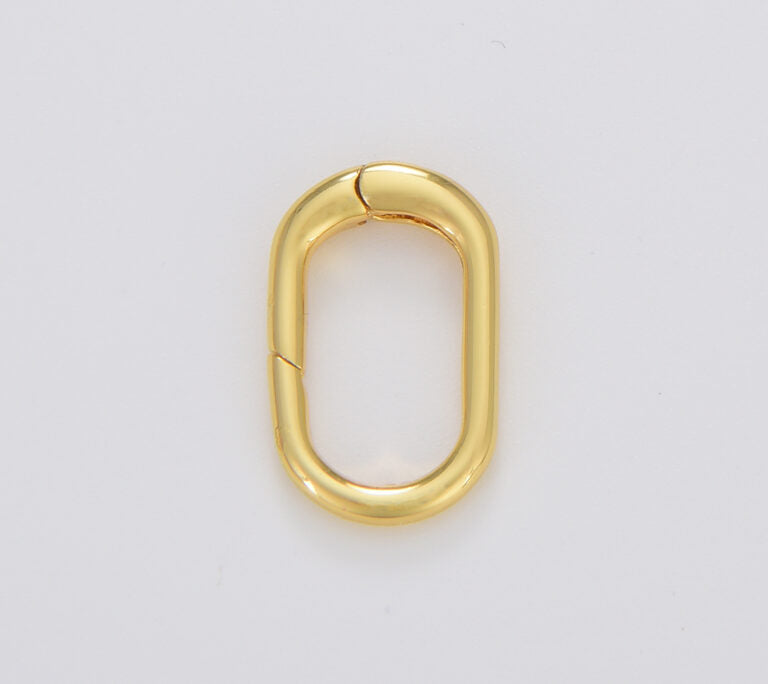 18K Gold Filled Carabiner Spring Push Clasp, Gold Filled Spring Gate Clasp, Interlocking Oval Lock Clasp, Spring Clasp, 19x12mm, CL525