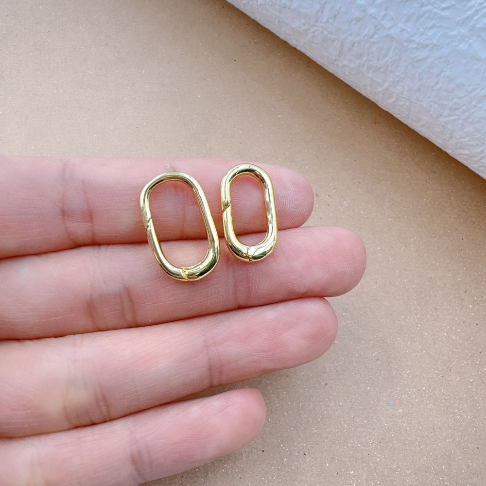 18K Gold Filled Carabiner Spring Push Clasp, Gold Filled Spring Gate Clasp, Interlocking Oval Lock Clasp, Spring Clasp, 19x12mm, CL525