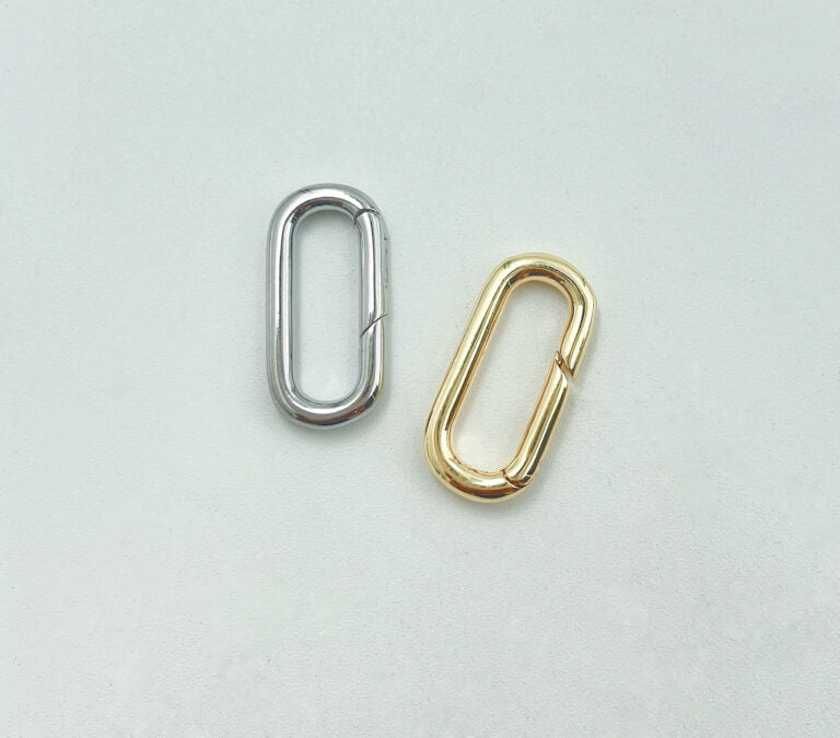 18K Gold Filled Dainty Spring Gate Ring, Push Gate Ring, Oval Ring, Spring Push Clasp, Interlocking Oval Lock Clasp, 23x11mm, CL526