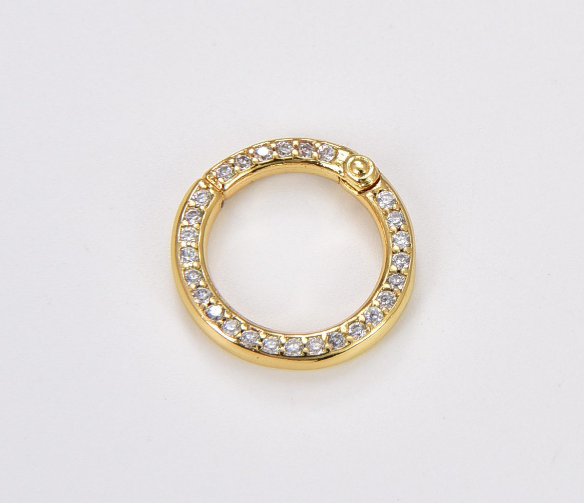 18K Gold Filled Pave Spring Gate Ring, 15mm Push Gate Ring, Charm Holder Clasp for Connector, Wristlet Holder, 1pc, CL531