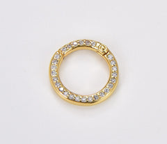 18K Gold Filled Pave Spring Gate Ring, 15mm Push Gate Ring, Charm Holder Clasp for Connector, Wristlet Holder, 1pc, CL531