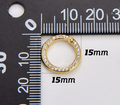 18K Gold Filled Pave Spring Gate Ring, 15mm Push Gate Ring, Charm Holder Clasp for Connector, Wristlet Holder, 1pc, CL531