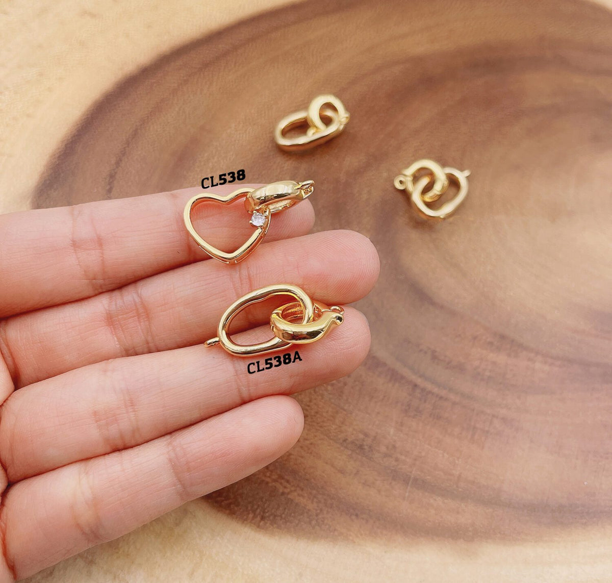 18K Gold Filled Heart with Round Snap Clasp, Oval Clasp, Jewelry Clasps, Interlocking Clasp, Pave Oval Lock, Oval Shape Clasp, CL538