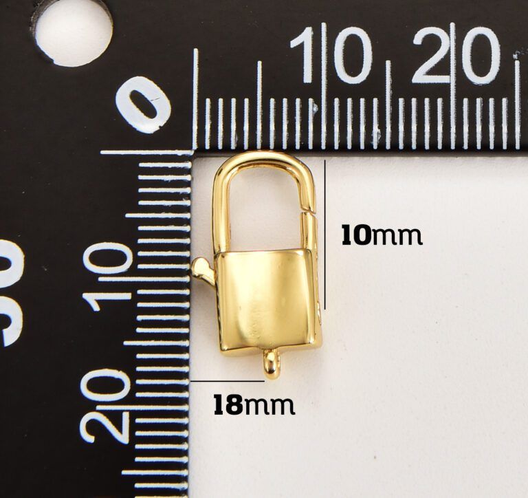 18K Gold Filled Padlock Spring Clasp, Square Shape Lobster Clasp, Minimalistic Gate Clasp Push Gate Ring Clasp, 18x10mm, CL547