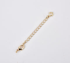 18K Gold Filled Chain Extender for Necklace Bracelet Supply Component Findings, Extension Chain Extenders w/ Clover Charm + Lobster Clasp, 62mm, CL551