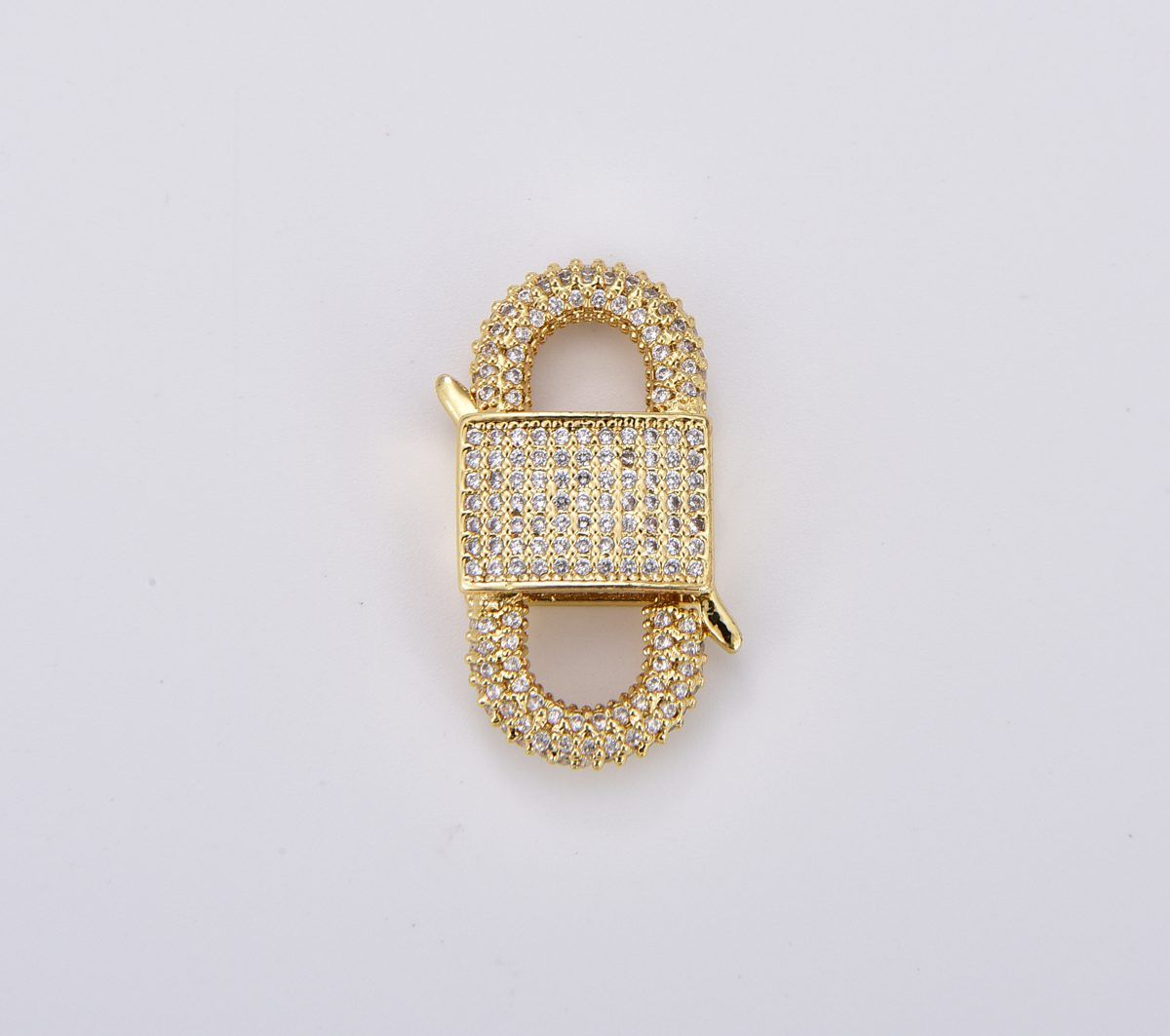 18K Gold Filled Chunky Cubic Zirconia Clasp, Clicker Iced Out Micro Pave Clasp, 27x16mm Double Clicker Ends Clasp Bracelet Necklace Clicker Connector, CL553