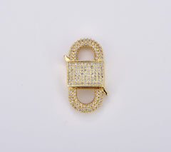 18K Gold Filled Chunky Cubic Zirconia Clasp, Clicker Iced Out Micro Pave Clasp, 27x16mm Double Clicker Ends Clasp Bracelet Necklace Clicker Connector, CL553