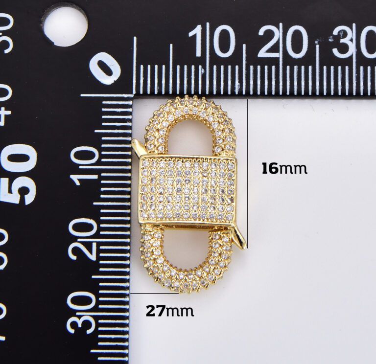 18K Gold Filled Chunky Cubic Zirconia Clasp, Clicker Iced Out Micro Pave Clasp, 27x16mm Double Clicker Ends Clasp Bracelet Necklace Clicker Connector, CL553