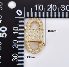 18K Gold Filled Chunky Cubic Zirconia Clasp, Clicker Iced Out Micro Pave Clasp, 27x16mm Double Clicker Ends Clasp Bracelet Necklace Clicker Connector, CL553