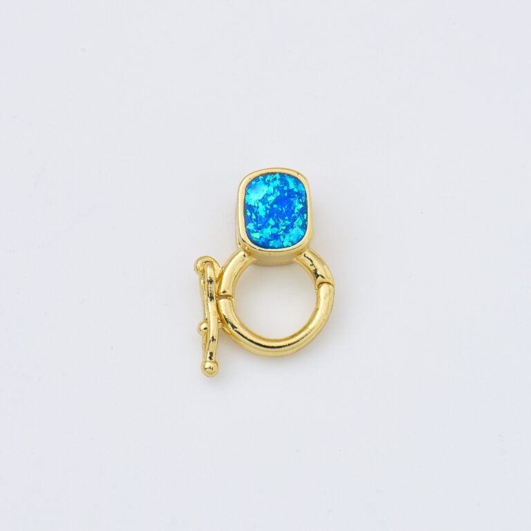 18K Gold Filled Opal Inlay Square Clasp, Round Clasp Set with Square Opal for Necklace Bracelet Finding, 11x15mm, CL558