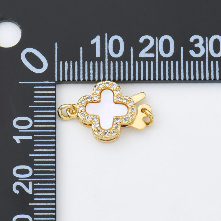 18K Gold Filled Clover Shell Pearl Clasp, Clover Hook Clasp for Necklace Bracelet Jewelry Making Supply, Closure Clasp, End Clasp, 12x17mm, CL563