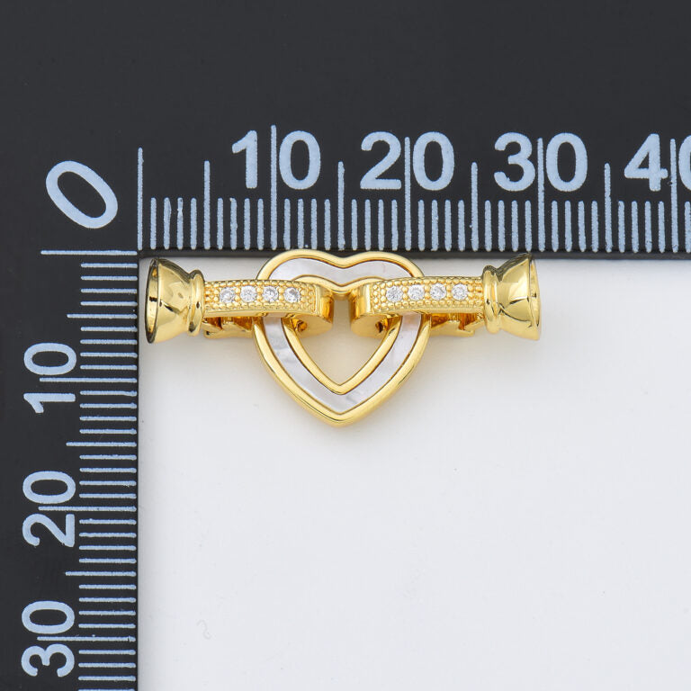 18K Gold Filled Heart Shell Pearl Buckle Clasp, Heart Clasp with 2 Clips, Interlocking Clasp for Necklace Bracelet Jewelry Making Supply, CL568