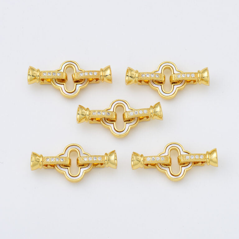 18K Gold Filled Clover Shell Pearl Buckle Clasp, Clover Clasp with 2 Clips, Interlocking Clasp for Necklace Bracelet Jewelry Making Supply CL569