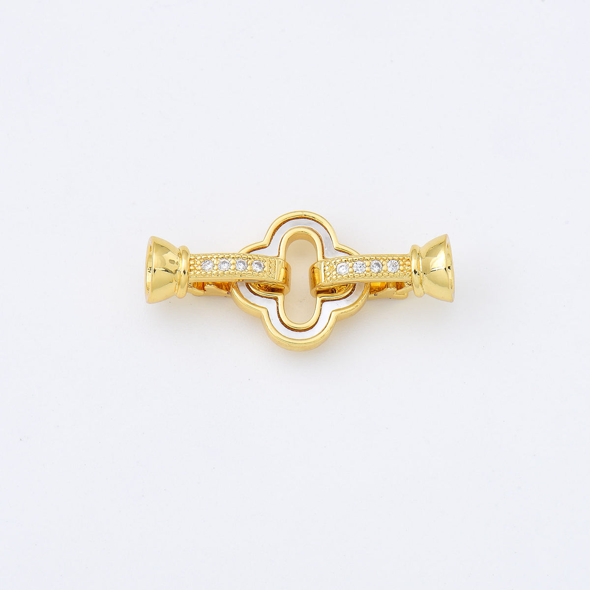 18K Gold Filled Clover Shell Pearl Buckle Clasp, Clover Clasp with 2 Clips, Interlocking Clasp for Necklace Bracelet Jewelry Making Supply CL569