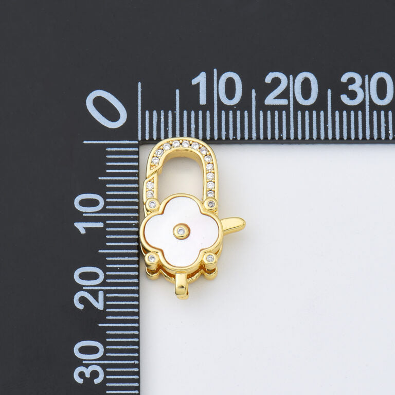 18K Gold Filled Clover Shell Pearl Clasp, Lobster Claw Clasp Closure Findings Supply for Jewelry Making, 14x22mm, CL573