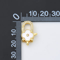 18K Gold Filled Clover Shell Pearl Clasp, Lobster Claw Clasp Closure Findings Supply for Jewelry Making, 14x22mm, CL573