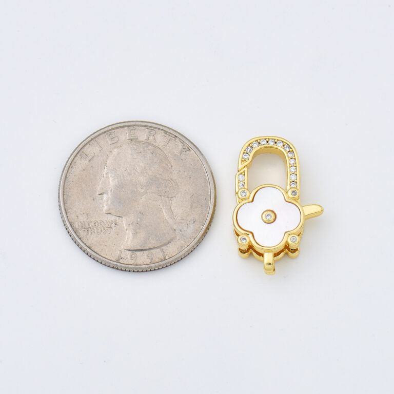 18K Gold Filled Clover Shell Pearl Clasp, Lobster Claw Clasp Closure Findings Supply for Jewelry Making, 14x22mm, CL573