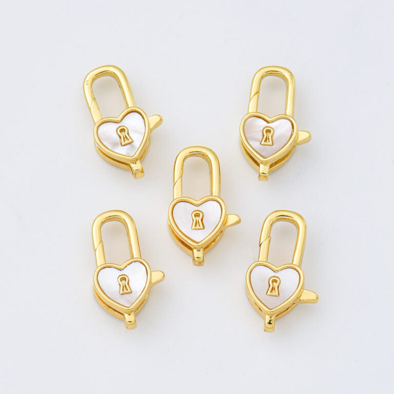 18K Gold Filled Love Lock Lobster Clasp, Heart Lock Shaped Lobster Claw Shell Pearl Clasp for Necklace Bracelet Jewelry Making Supply, CL584