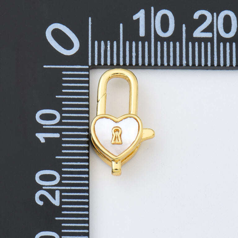 18K Gold Filled Love Lock Lobster Clasp, Heart Lock Shaped Lobster Claw Shell Pearl Clasp for Necklace Bracelet Jewelry Making Supply, CL584