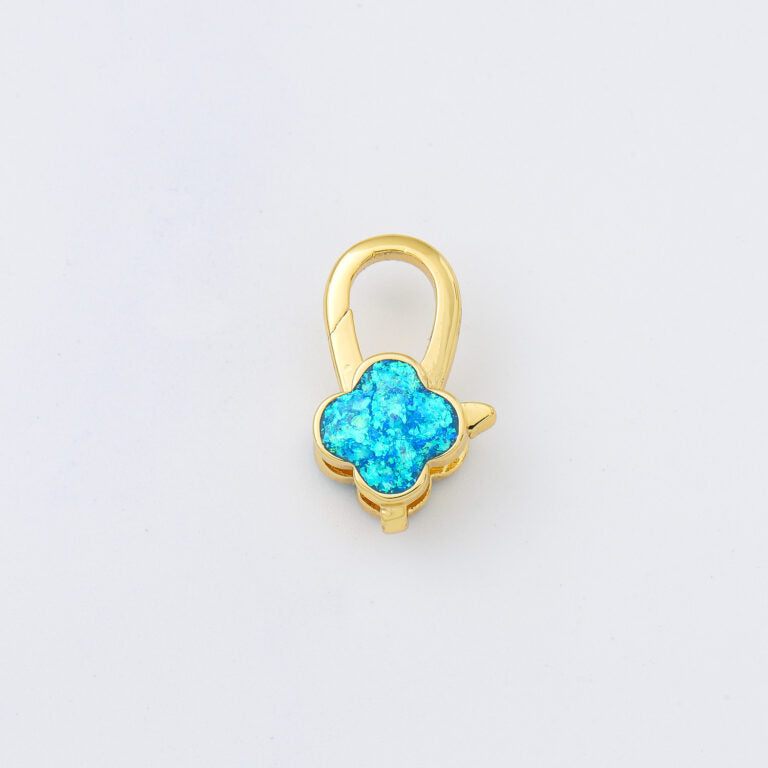 18K Gold Filled Opal Clover Lobster Clasp, Clover Shaped Lobster Claw Clasp for Necklace Bracelet Jewelry Making Supply, 10x18mm, CL586