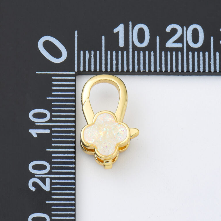 18K Gold Filled Opal Clover Lobster Clasp, Clover Shaped Lobster Claw Clasp for Necklace Bracelet Jewelry Making Supply, 10x18mm, CL586