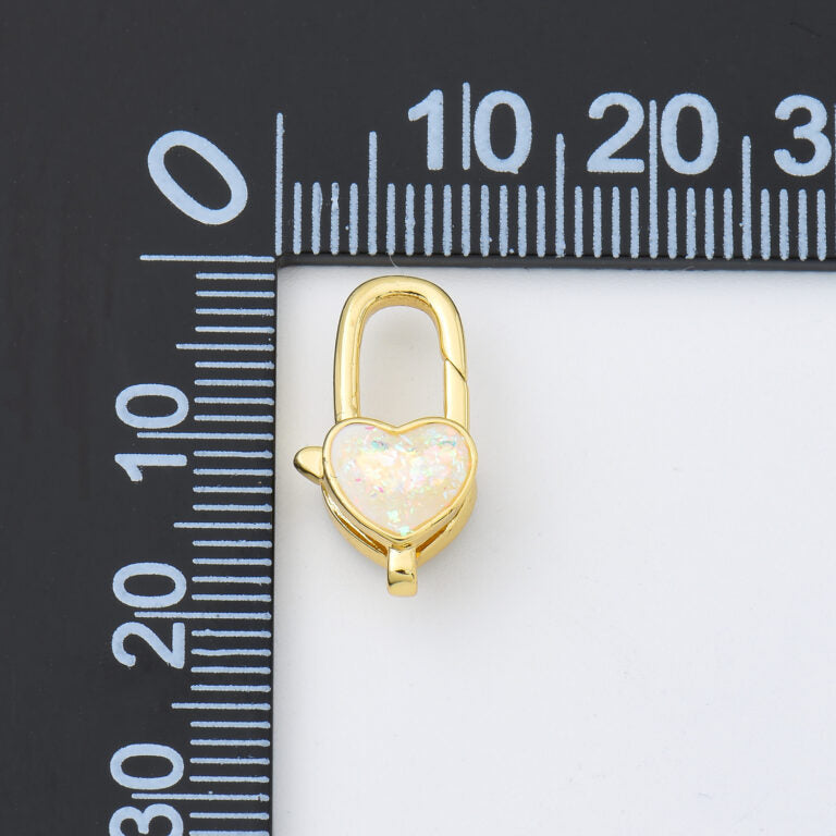 18K Gold Filled Opal Heart Lobster Clasp, Love Heart Shaped Lobster Claw Clasp for Necklace Bracelet Jewelry Making Supply, 10x18mm, CL588