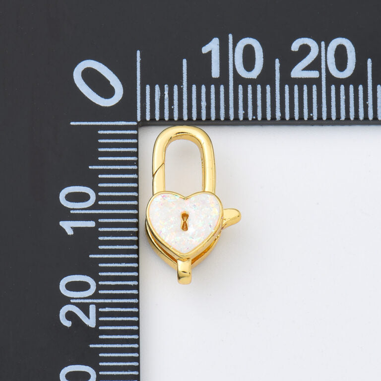 18K Gold Filled Opal Heart Lock Clasp, Love Heart Shaped Lobster Claw Clasp for Necklace Bracelet Jewelry Making Supply, 10x18mm, CL589