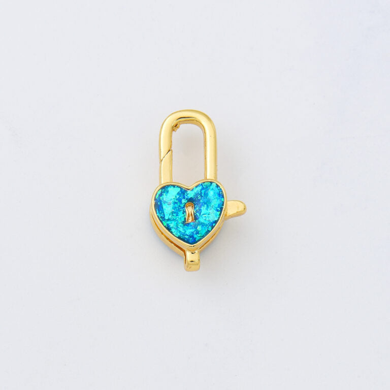 18K Gold Filled Opal Heart Lock Clasp, Love Heart Shaped Lobster Claw Clasp for Necklace Bracelet Jewelry Making Supply, 10x18mm, CL589