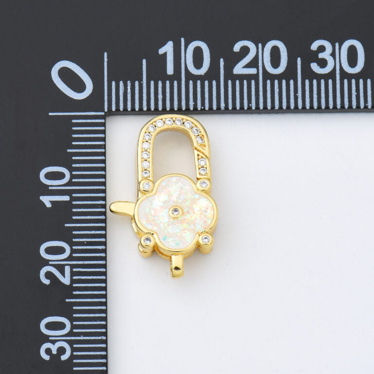 18K Gold Filled Opal Clover Lobster Clasp, Clover Shaped Lobster Claw Clasp for Necklace Bracelet Jewelry Making Supply, 14x22mm, CL596