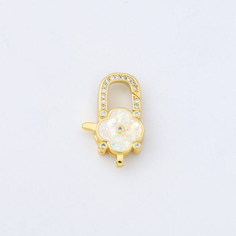 18K Gold Filled Opal Clover Lobster Clasp, Clover Shaped Lobster Claw Clasp for Necklace Bracelet Jewelry Making Supply, 14x22mm, CL596