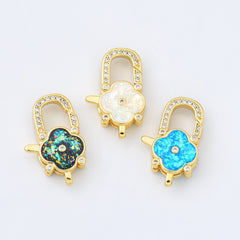 18K Gold Filled Opal Clover Lobster Clasp, Clover Shaped Lobster Claw Clasp for Necklace Bracelet Jewelry Making Supply, 14x22mm, CL596