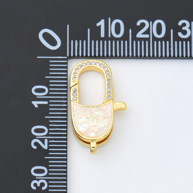 18K Gold Filled White Opal Lobster Clasp, Lobster Claw Clasp CZ Micro Pave for Necklace Bracelet Jewelry Making Supply, 14x24mm, CL598