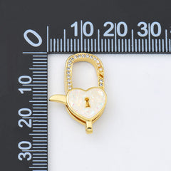 18K Gold Filled White Opal Heart Lock Clasp, Love Heart Shaped Lobster Claw Clasp for Necklace Bracelet Jewelry Making Supply, 16x25mm, CL600