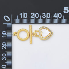 18K Gold Filled Heart Toggle OT Clasp, Toggle Clasp Shell Pearl Clasp CZ Micro Pave 1 Set for Necklace Bracelet Jewelry Making Supply, CL602