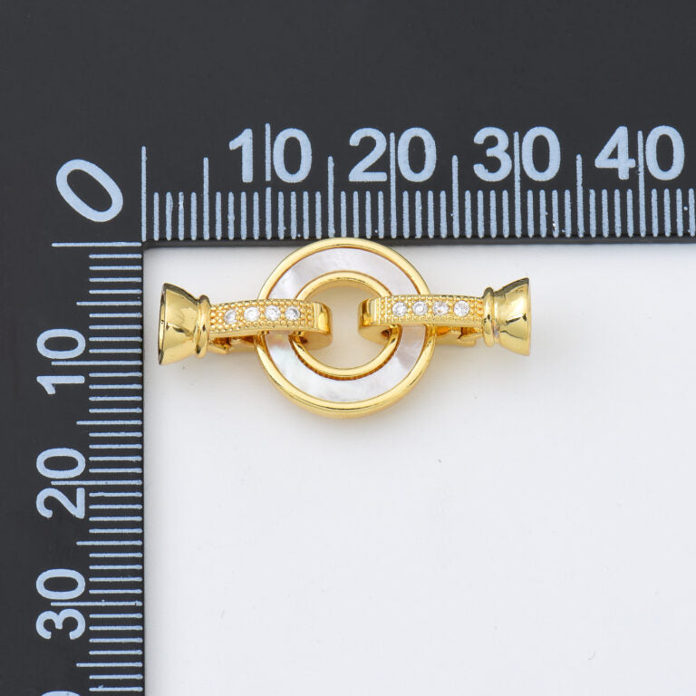 18K Gold Filled Round Buckle Clasp, Round Shell Pearl Clasp with 2 Clips, Interlocking Clasp for Necklace Bracelet Jewelry Making Supply, CL603