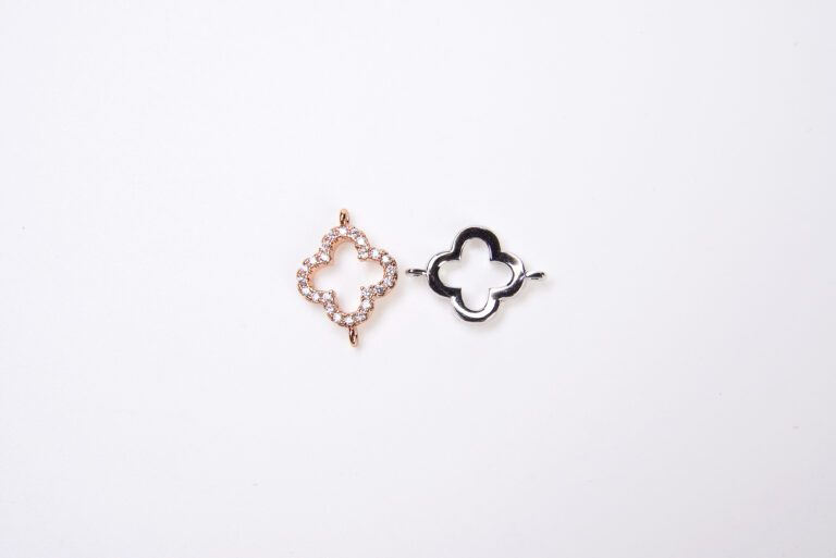 18K Gold Filled Clover Charm, CZ Micro Pave Clover Connector , Cubic Zirconia Space Connector, CZ Gemstone Charm 13x17mm, CN008