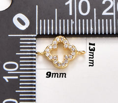 24K Gold Filled Clover Charm Connector, Micro Pave Clover Charm, Clover Quatrefoil Pendant Necklace Bracelet Earrings 13x8mm,CN009