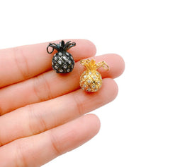 22K Gold Filled PINEAPPLE Pendant, CZ Micro Pave Pineapple Charm, Cubic Zirconia, Gold/ Black Pineapple Jewelry, 13X16MM| CN015