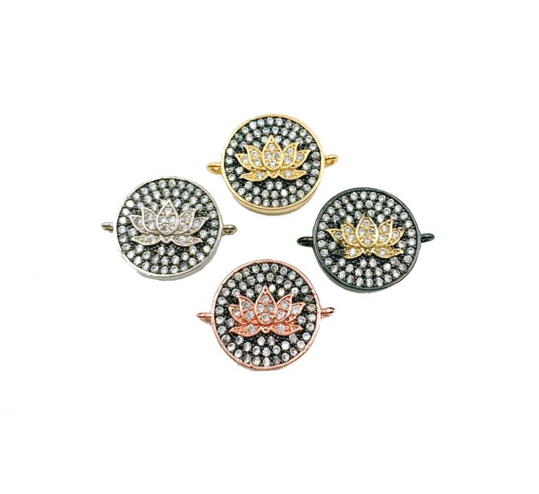 14K Gold Filled Lotus Connector, CZ Micro Pave LOTUS/Lotus Charm Connector Pave CZ Lotus Flower Connector,14x18mm|CN016