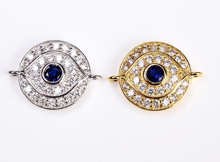 18K Gold Filled Evil Eye Pendant Connector, Evil Eye Necklace, Evil Eye Charm, Greek Evil Eye, Pave Evil Eye, Jewelry Making, 13x18mm, CN020